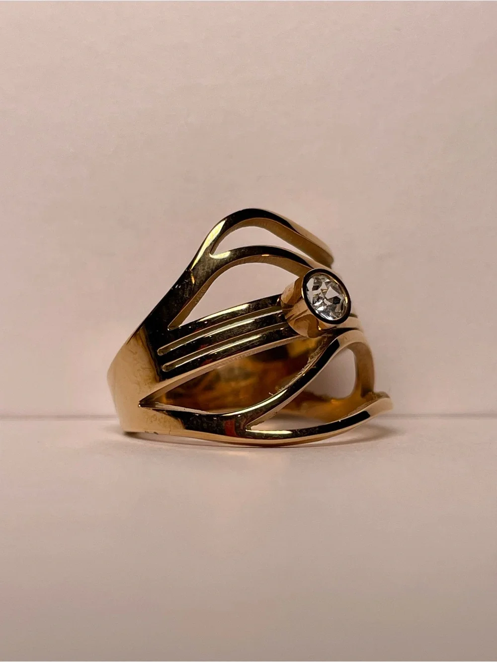 Rose Gold Wave Crystal Ring - Picture 6 of 6